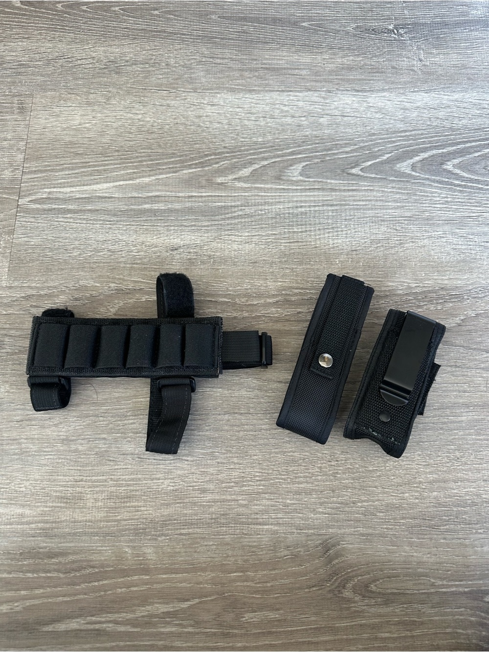 Black Tactical Shell Holder and Two Pouch/Belt Holsters